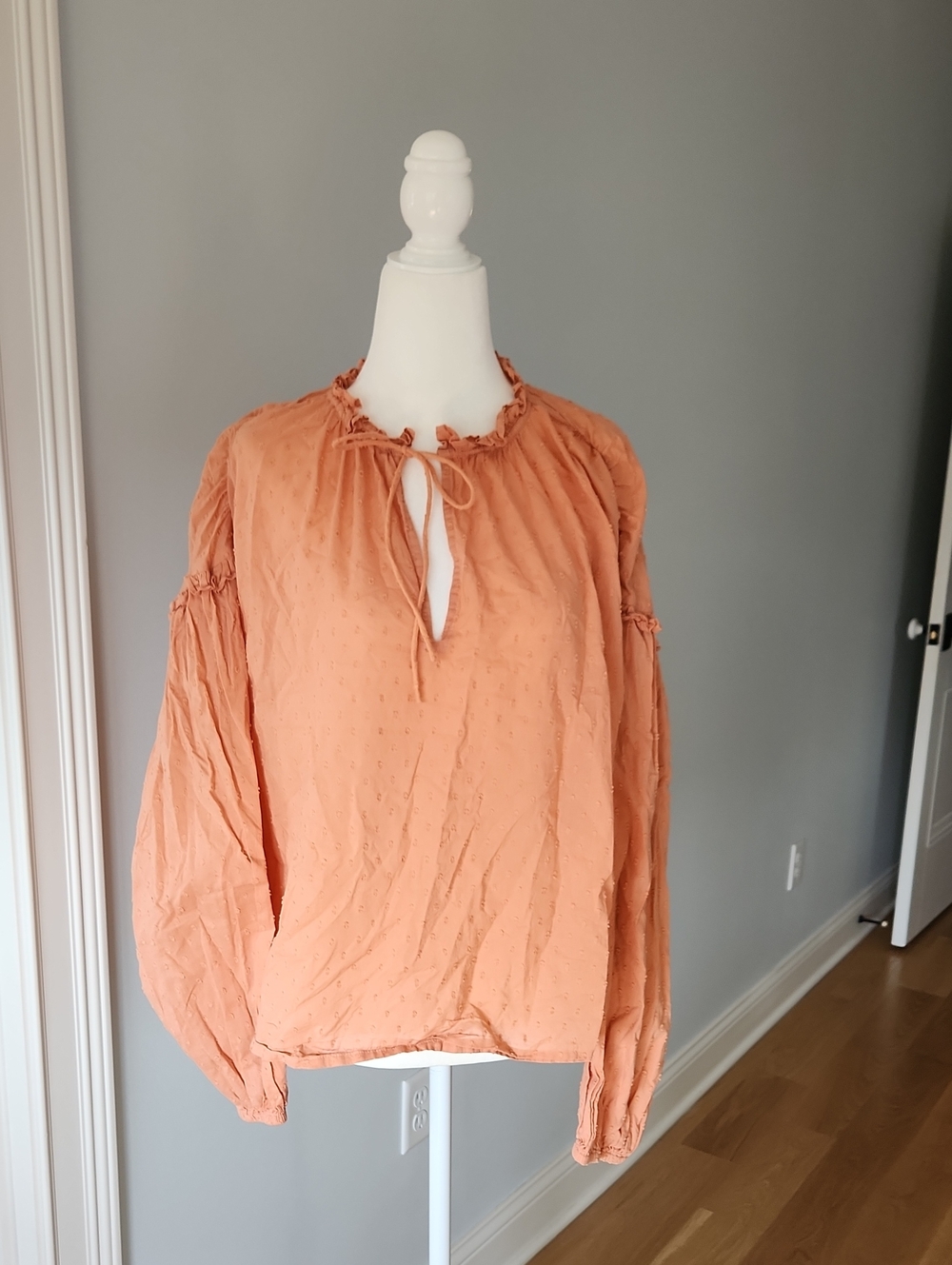 Cleobella Peachy Orange Tie-Neck Peasant Tunic